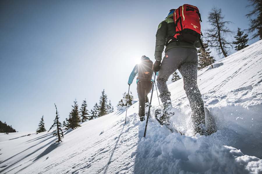 Schneeschuhwandern ist viel leichter als Skifahren, ermöglicht aber ein ähnliches Naturerlebnis wie Skibersteigen.