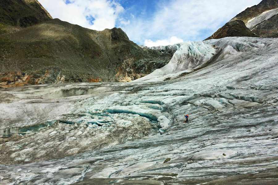 Wildspitze in Tirol: Ausstieg am Taschachferner