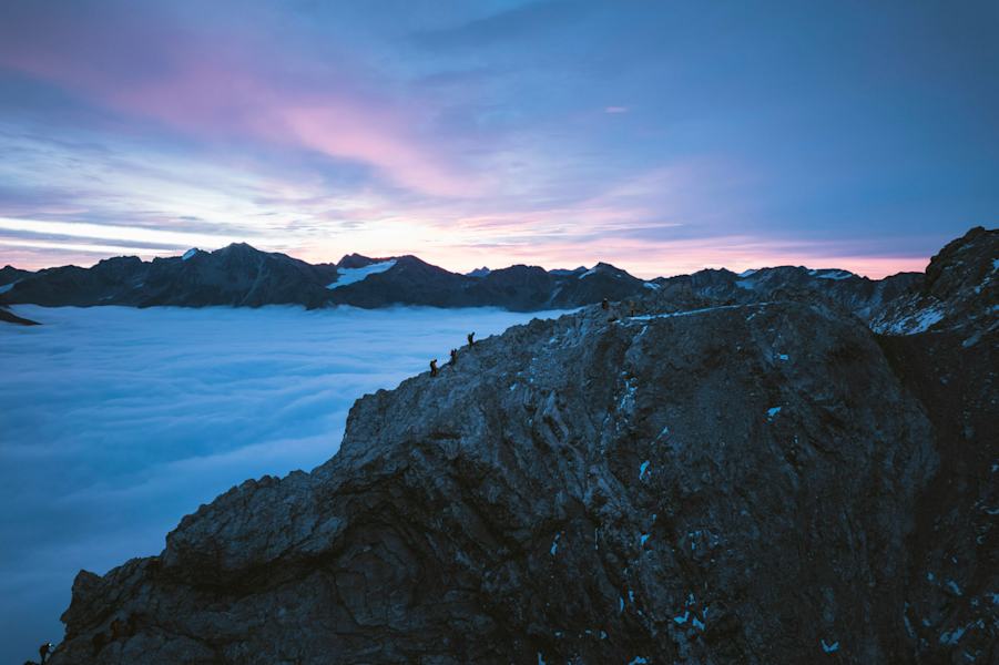 Morgendliche Kletterei am Grat auf den Ortler