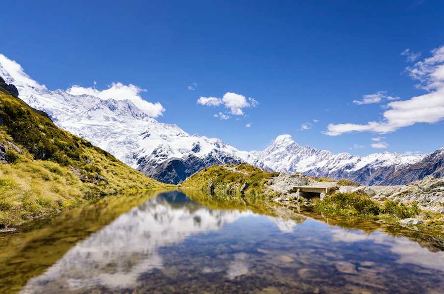 Simon Markhof: „Sealy tarns im Mt. Cook Nationalpark in Neuseeland. Eine wunderbare Location für eine Pause beim anstrengenden Aufstieg zur Müller Hut.“