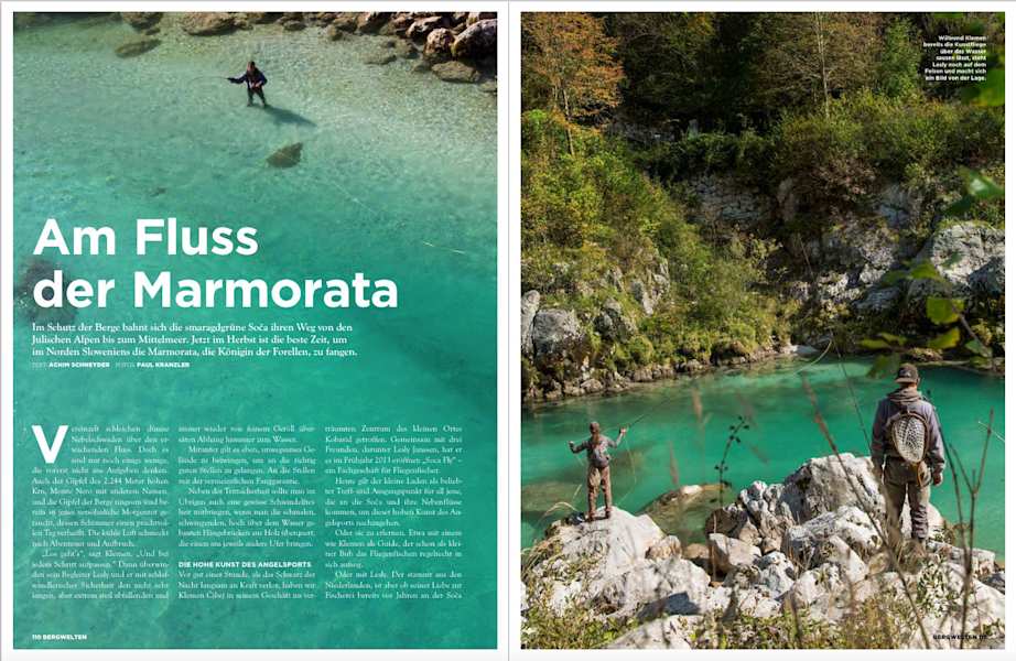 Forellenfischen in der smaragdgrünen Soca in Slowenien