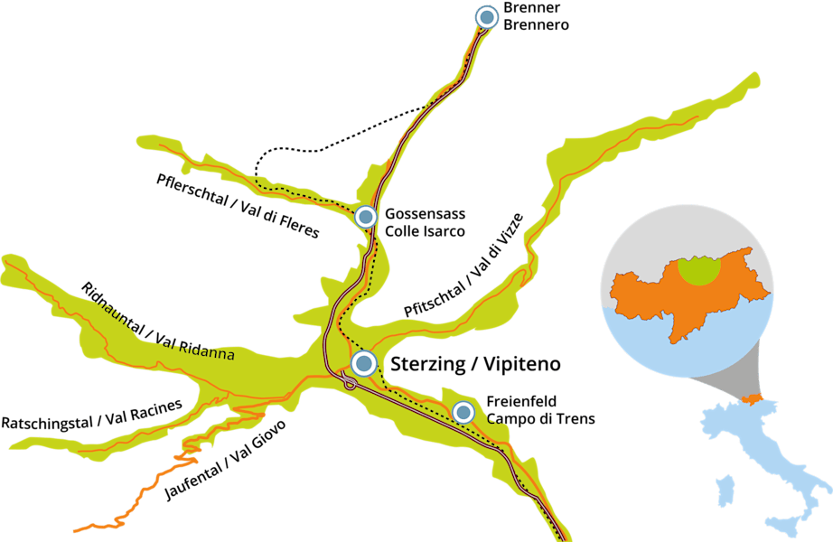Karte der Ferienregion Sterzing-Ratschings-Gossensass