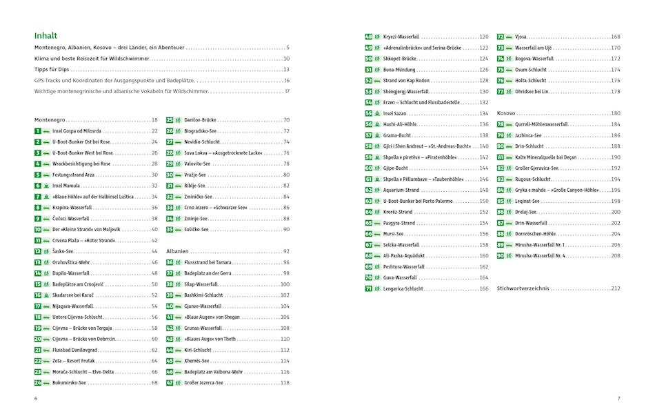 Inhaltsübersicht Rother Selection Band „WildSchwimmen Albanien, Montenegro, Kosovo“