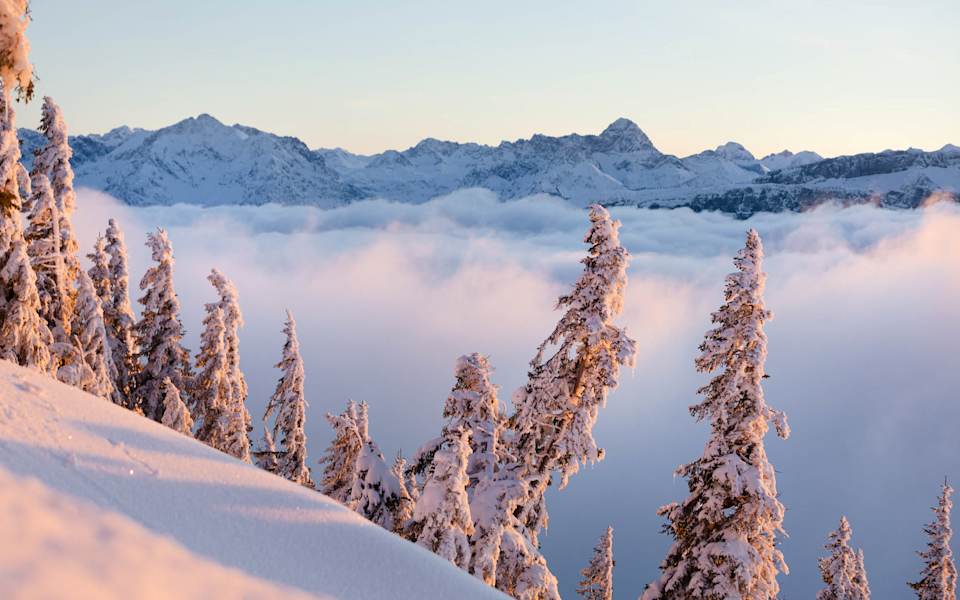 Winterliche Stimmung am Riedberger Horn (1.787 m) über dem Kleinwalsertal 