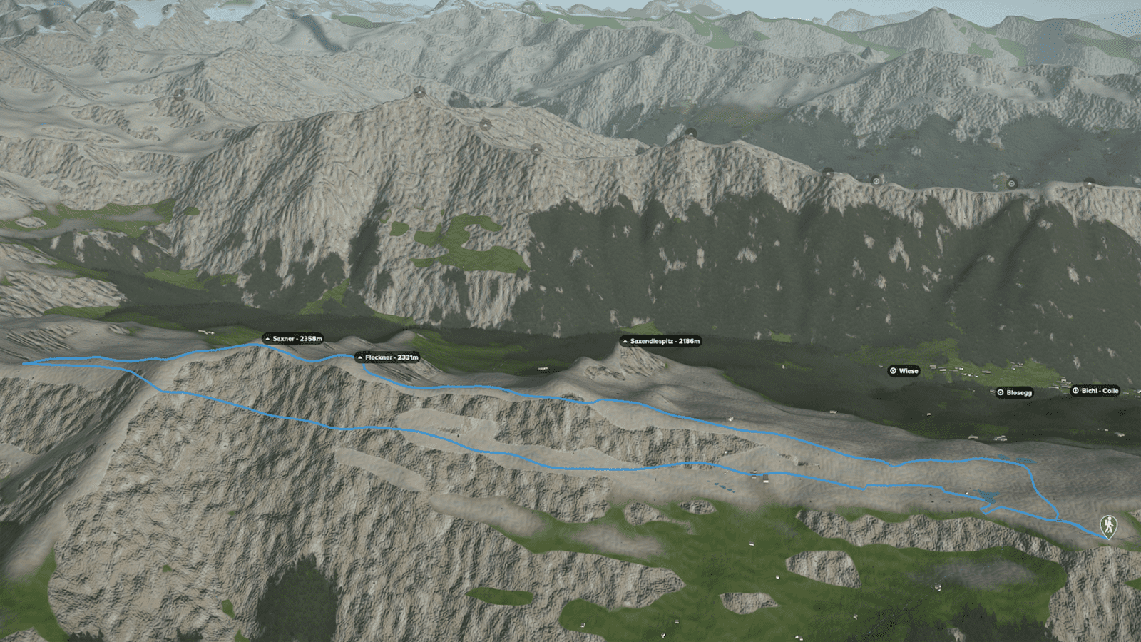 3D-Kartenausschnitt der Wanderung auf den Fleckner.