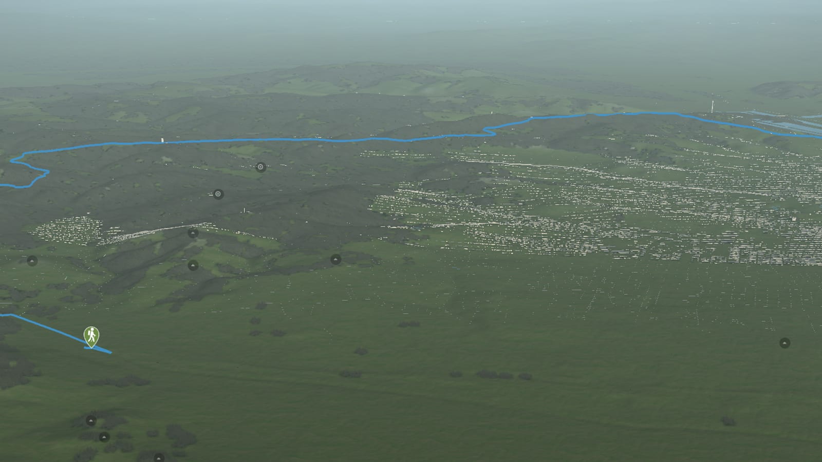 3D-Kartenausschnitt der Laufstrecke von Hütteldorf nach Nussdorf