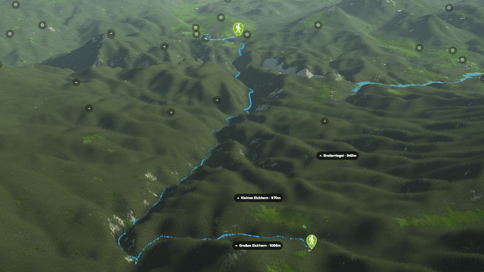 3D-Kartenausschnitt der Wanderung durch die Ötschergräben in Niederösterreich