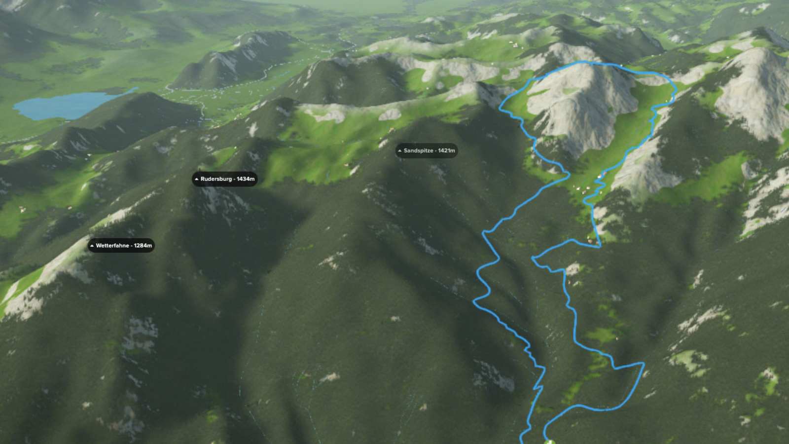 3D-Kartenausschnitt der Rundwanderung auf den Breitenstein in Bayern