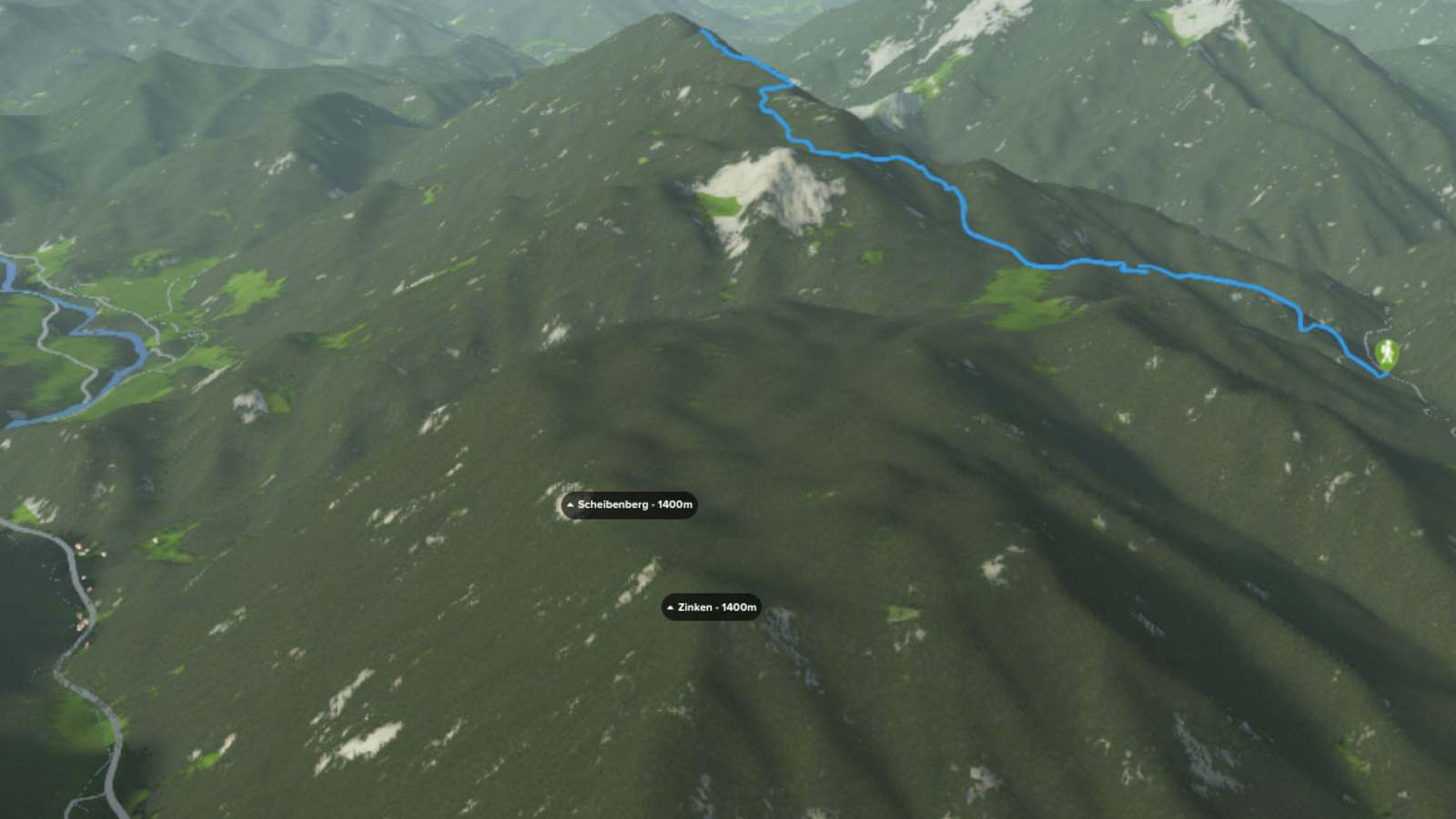 3D-Kartenausschnitt der Bergtour auf Gamsstein und Hochkogel in den Nördlichen Kalkalpen