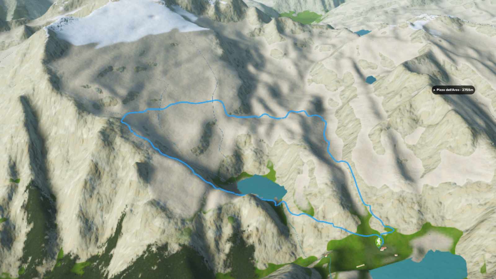 3D-Kartenausschnitt der Wanderung entlang des Gletscherpfads Basodino in den Tessiner Alpen