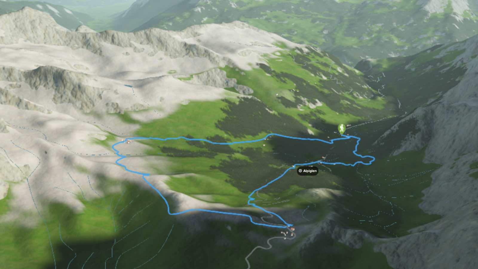 3D-Kartenausschnitt der Wanderung durchs Reichenbachtal im Berner Oberland