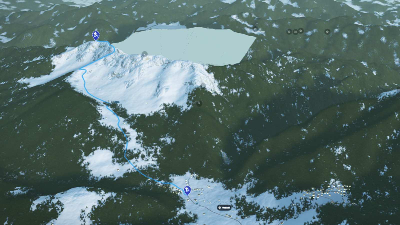 3D-Kartenausschnitt der Skitour aufs Dürrnbachhorn in den Chiemgauer Alpen