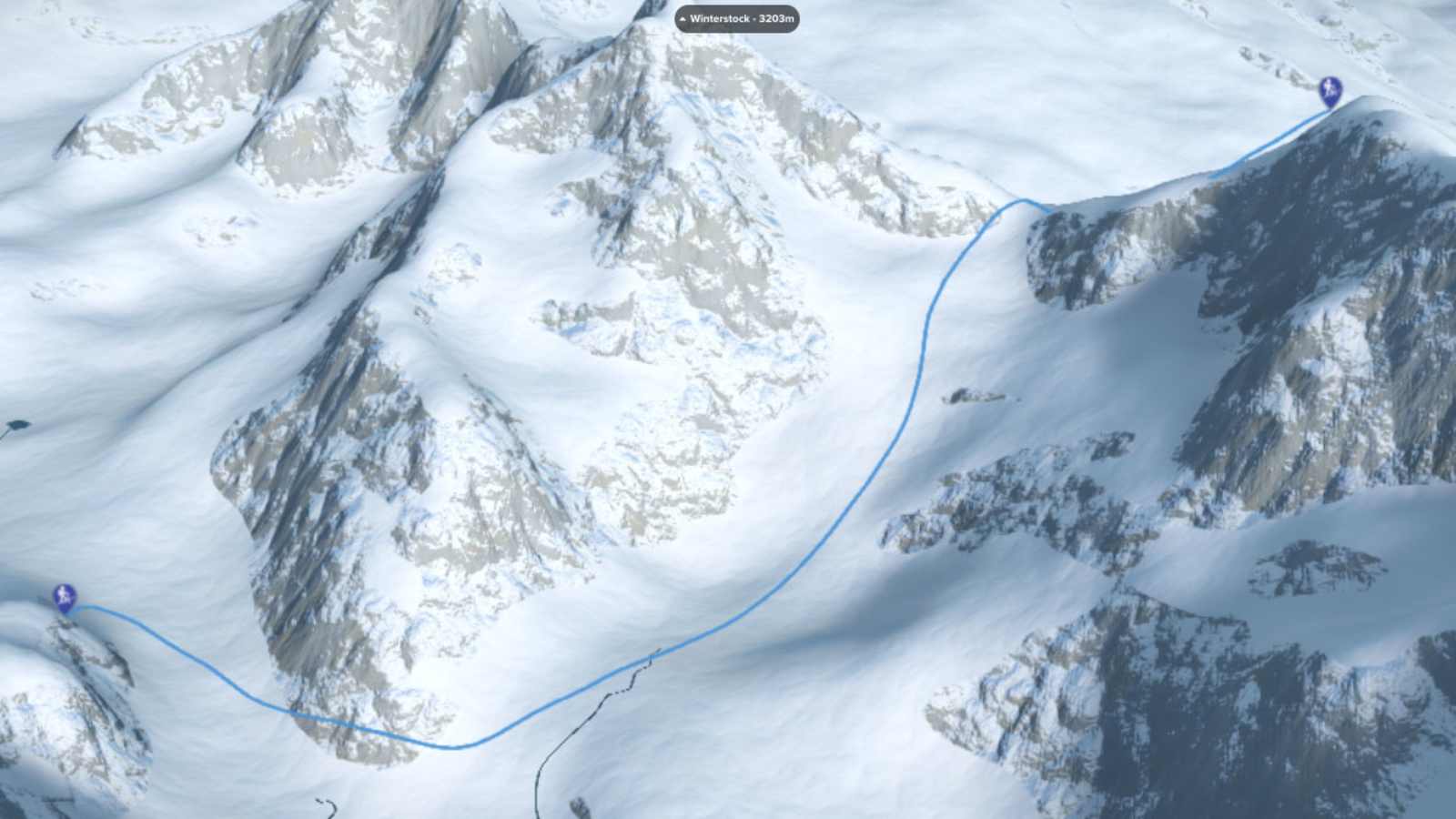 3D-Kartenausschnitt der Skitour auf den Lochberg in den Urner Alpen