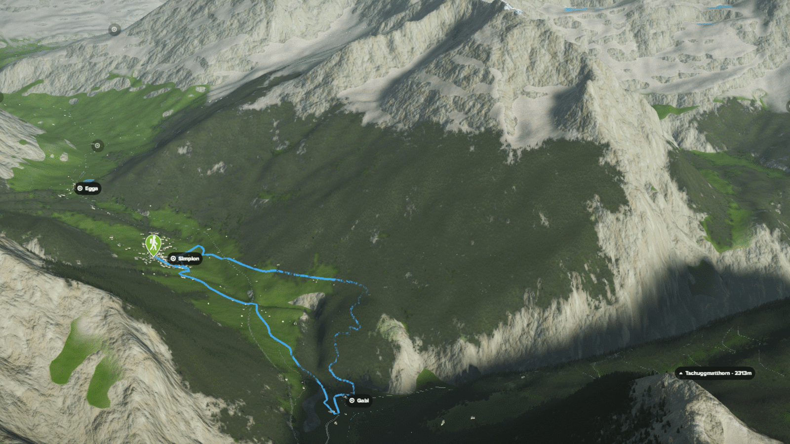 3D-Kartenausschnitt des Rundwegs Simplon Dorf im Wallis