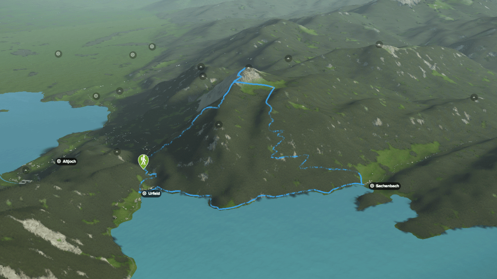 3D-Kartenausschnitt der Wanderung auf den Jochberg am Walchensee in Bayern