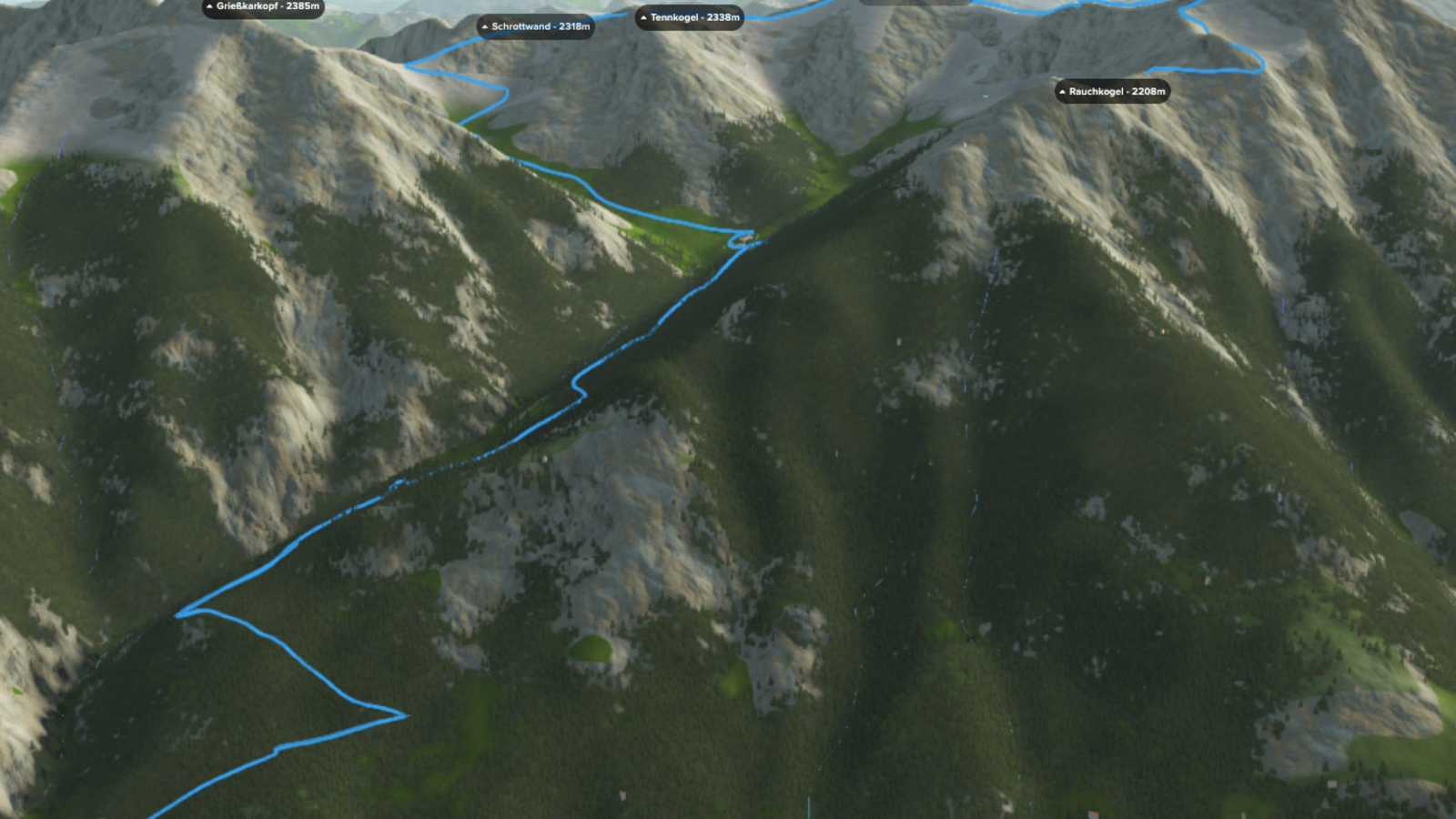 3D-Kartenausschnitt der Wanderung von Bad Hofgastein auf den Gamskarkogel in Salzburg