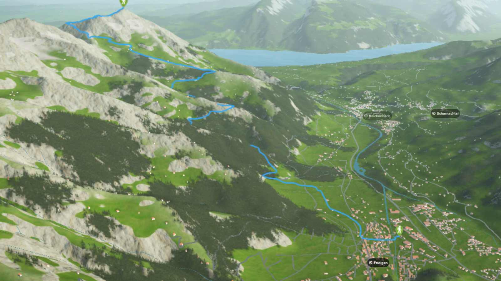 3D-Kartenausschnitt der Wanderung auf den Niesen in den Berner Alpen