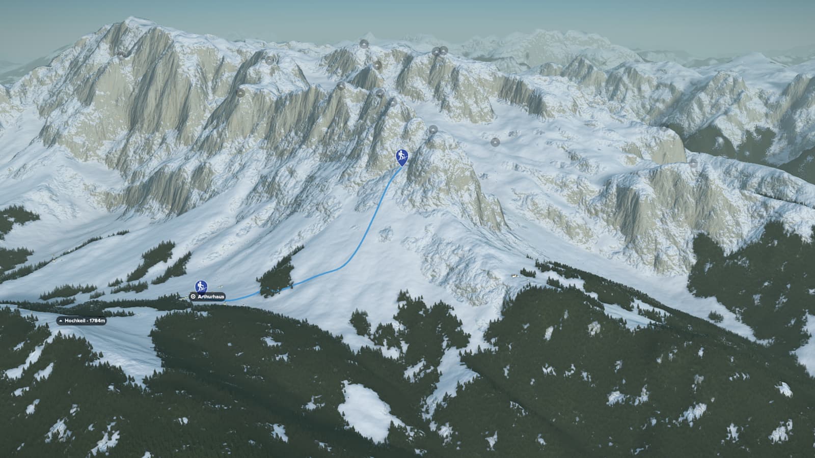 3D-Kartenausschnitt der Skitour Vierrinnenköpfe (1.950 m) in den Berchtesgadener Alpen