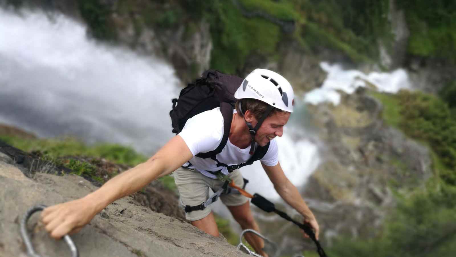 Kurz vor dem Ausstieg des Klettersteigs Stuibenfall