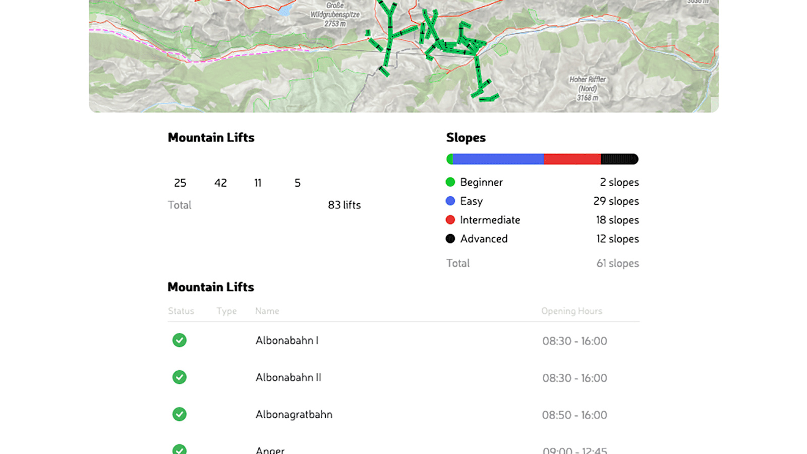 Im Wintermodus zeigen die 3D-Karten von PeakVisor alle bekannten Skipisten an und auch ob sie in Betrieb sind.