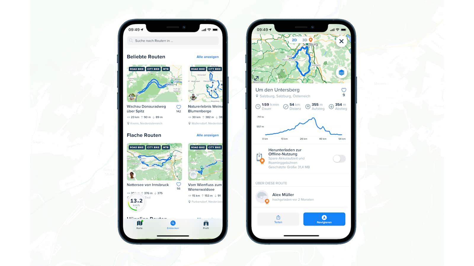 Die Bikemap-Funktion „Entdecken“ zeigt dir beliebte Routen in deiner Umgebung. 