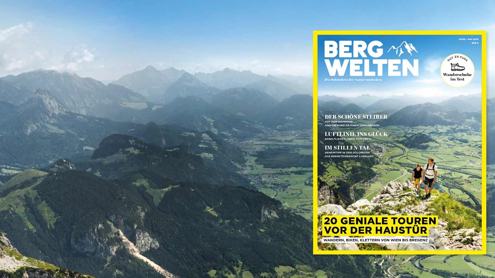 Jetzt überall im Zeitschriftenhandel – das Bergwelten Magazin (April/Mai 2019)