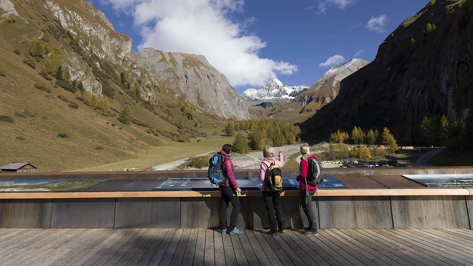 Im Talbereich erblickt man ein überwältigendes Panorama auf Schober-, Glockner- und Granatspitzgruppe.