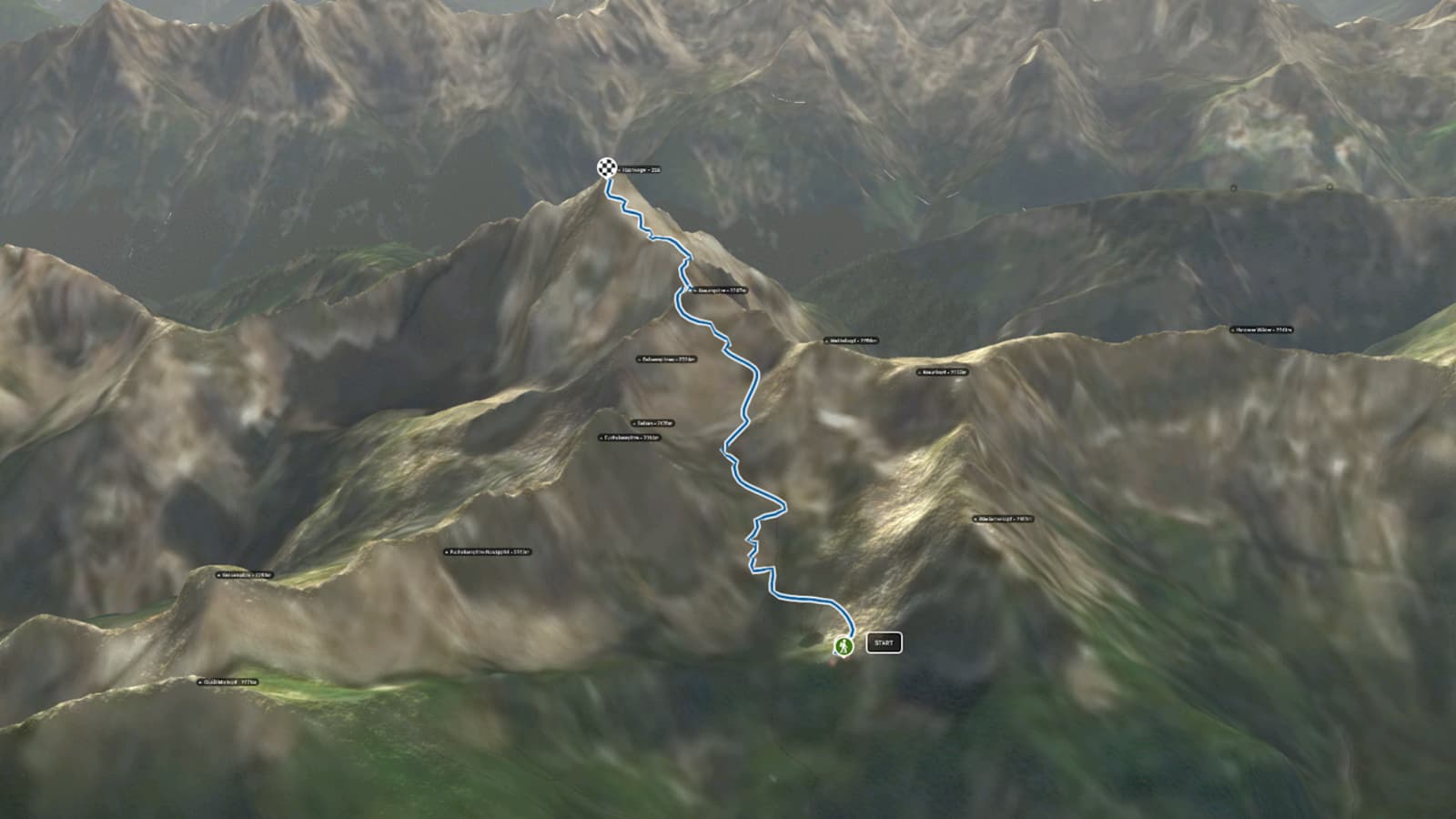 3D-Kartenausschnitt der Wanderung auf den Gipfel des Hochvogel (2.592 m)