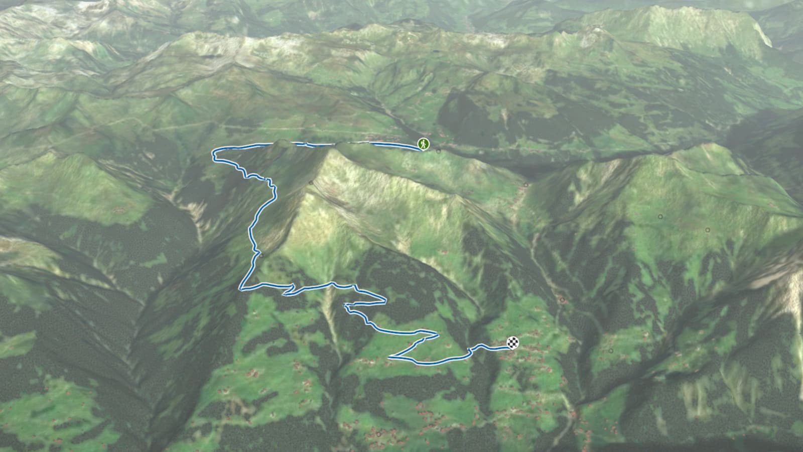 3D-Kartenausschnitt der Rundawnderung von Damüls nach Fontanella im Vorarlberger Bregenzerwald