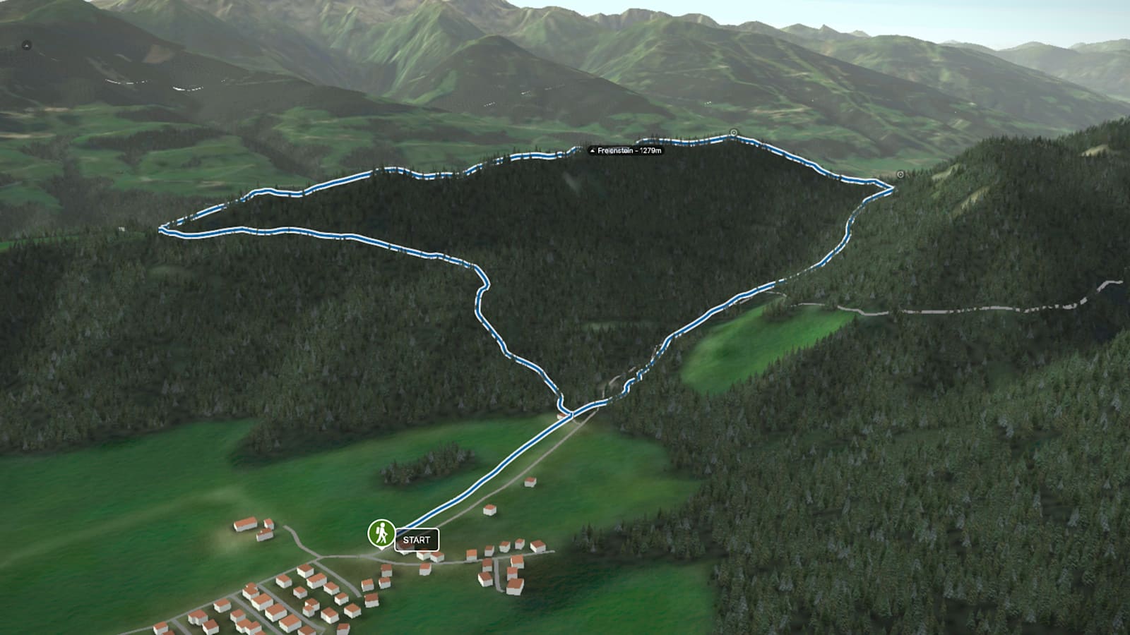 3D-Kartenausschnitt der Wanderung auf den Frauenstein (1.279 m) im Dachsteingebirge