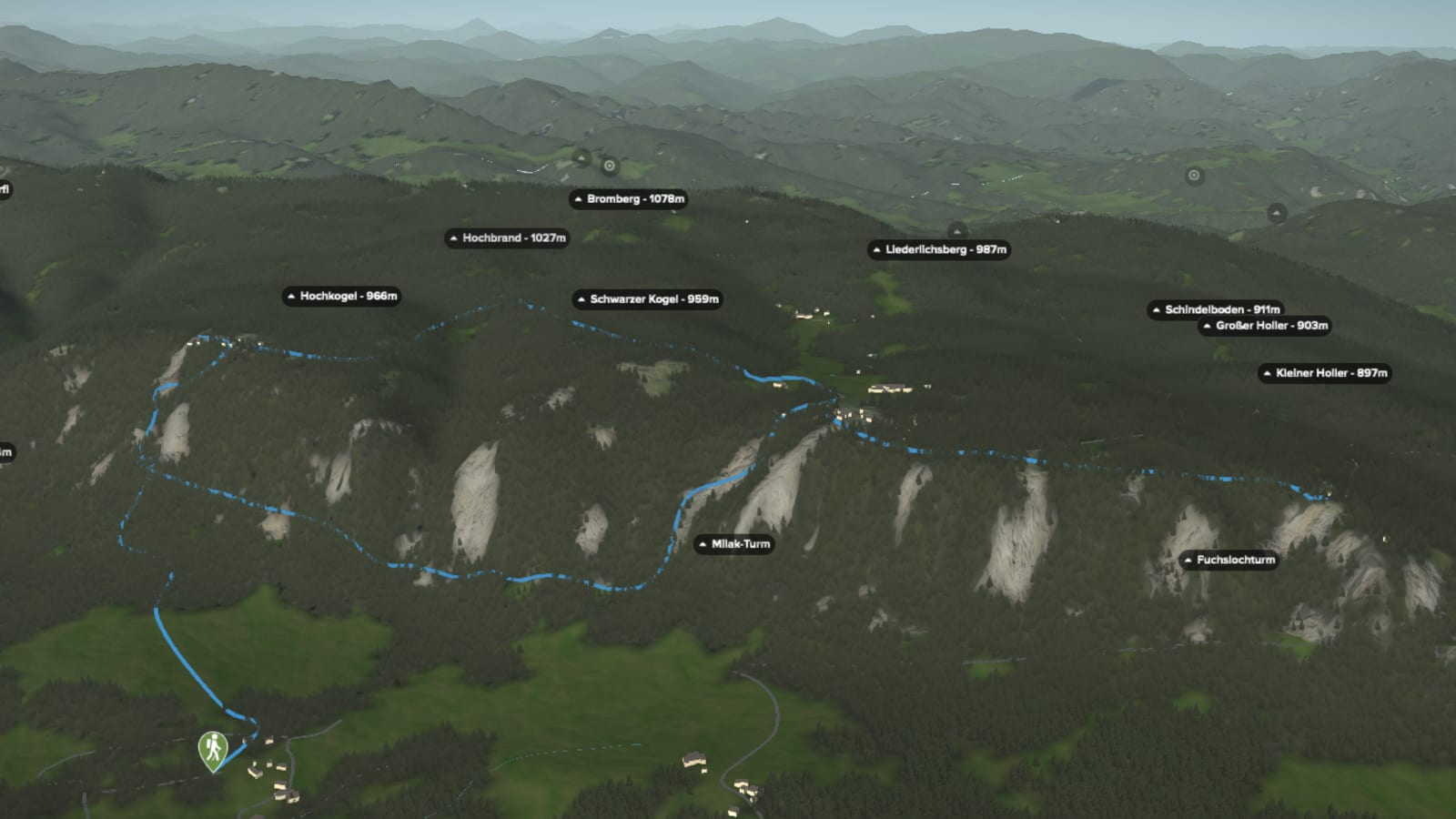 3D-Kartenausschnitt der Rundwanderung Hohe Wand