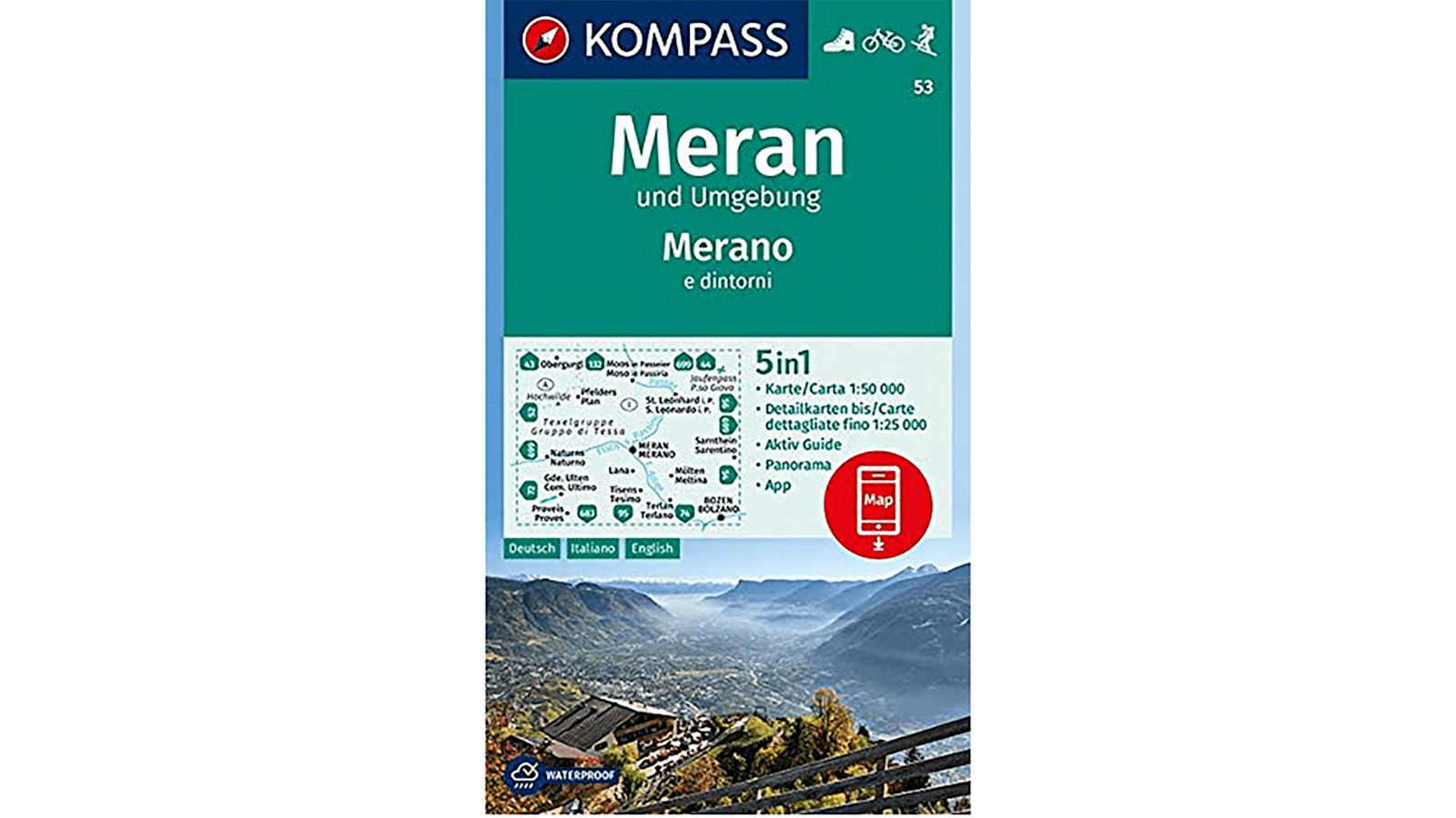 Die passende Wanderkarte zur Tour dazu: Meran WK 53 