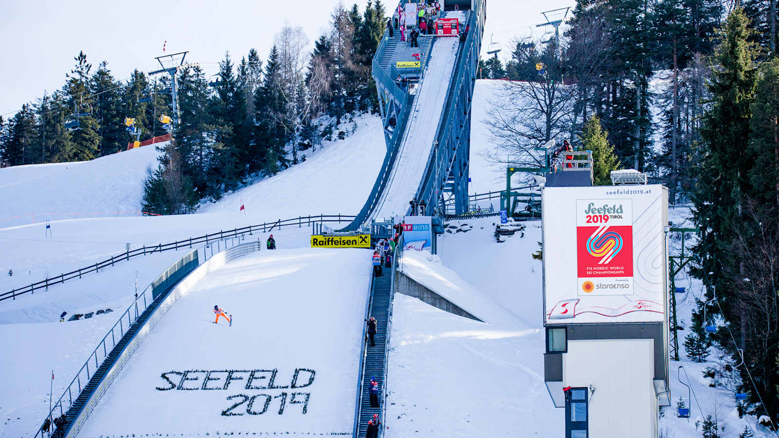 Die Skisprungschanze für die WM 2019 in Seefeld