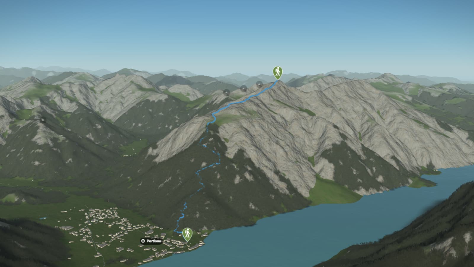 3D-Kartenausschnitt der Wasserwanderung auf die Seespitze am Achensee