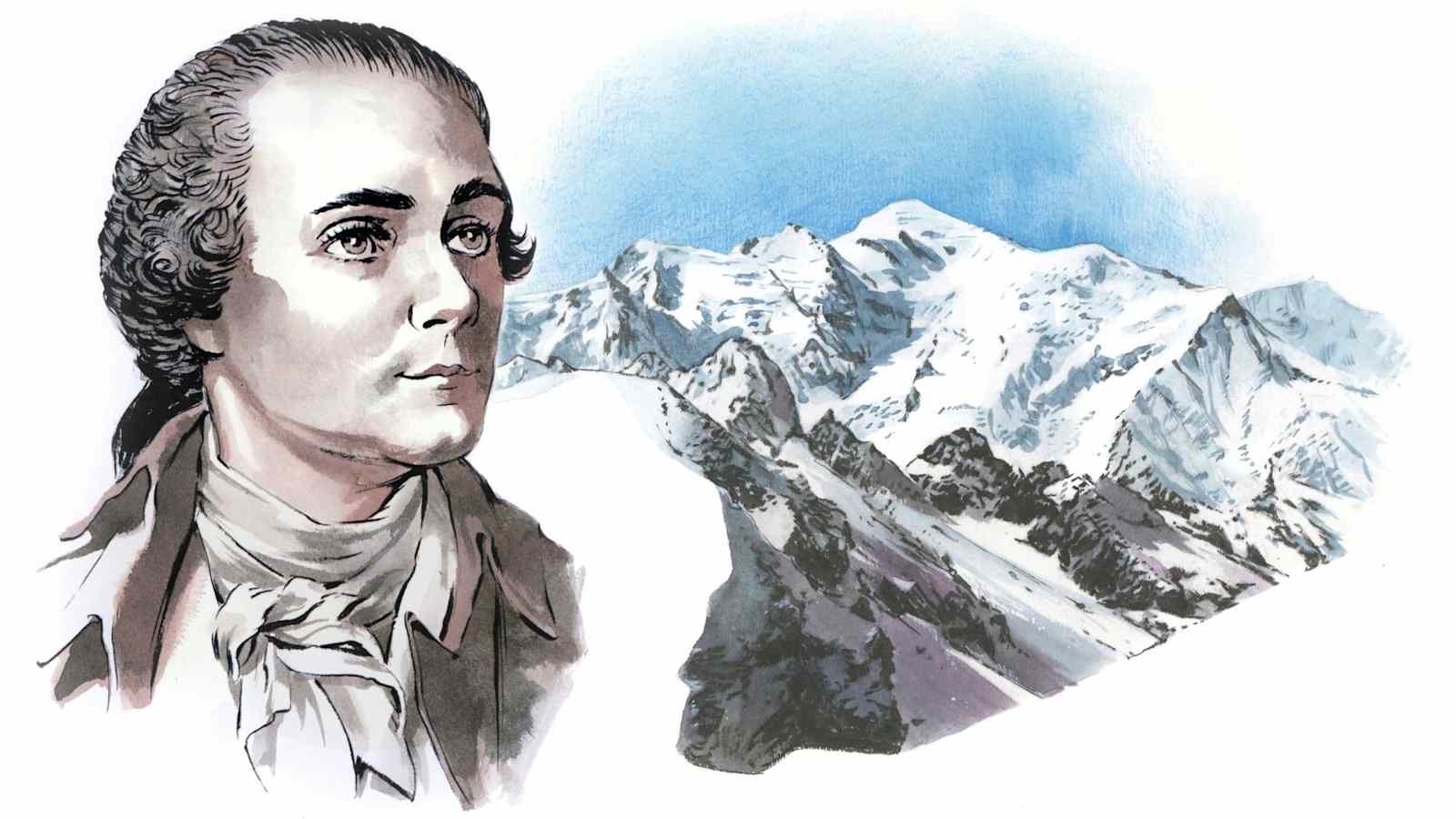 Horace-Bénédict de Saussure und dahinter die Berge