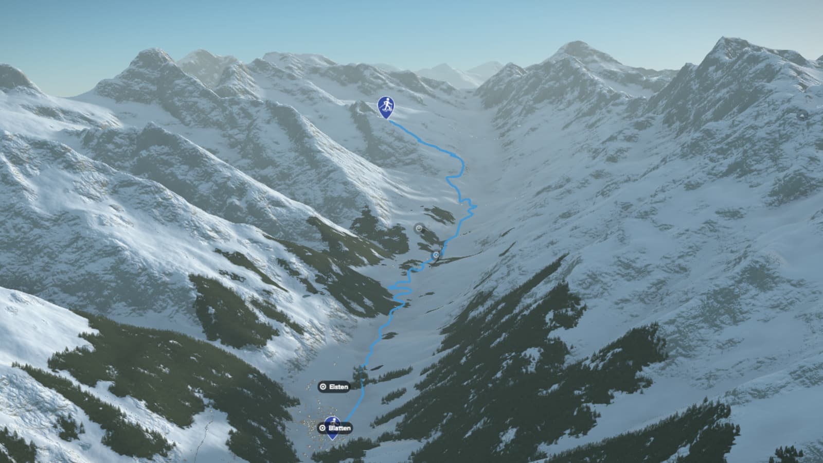 3D-Kartenausschnitt der Schneeschuhtour Anenlücke