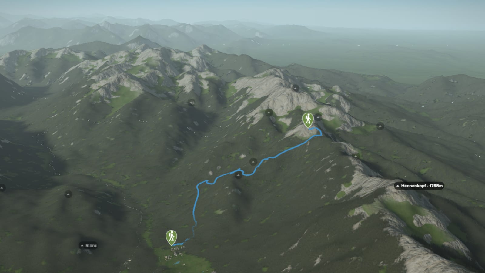 3D-Kartenausschnitt der Wanderung auf den Brunnenkopf (1.718 m)