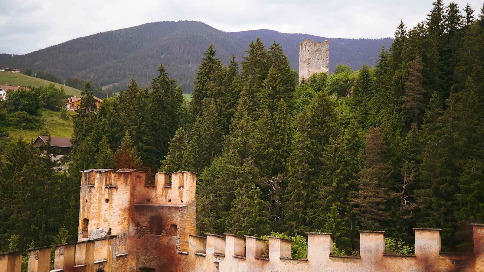 Schloss Welsperg über Welsberg, Gsiesertal, Ausblick auf Wald und Hügel