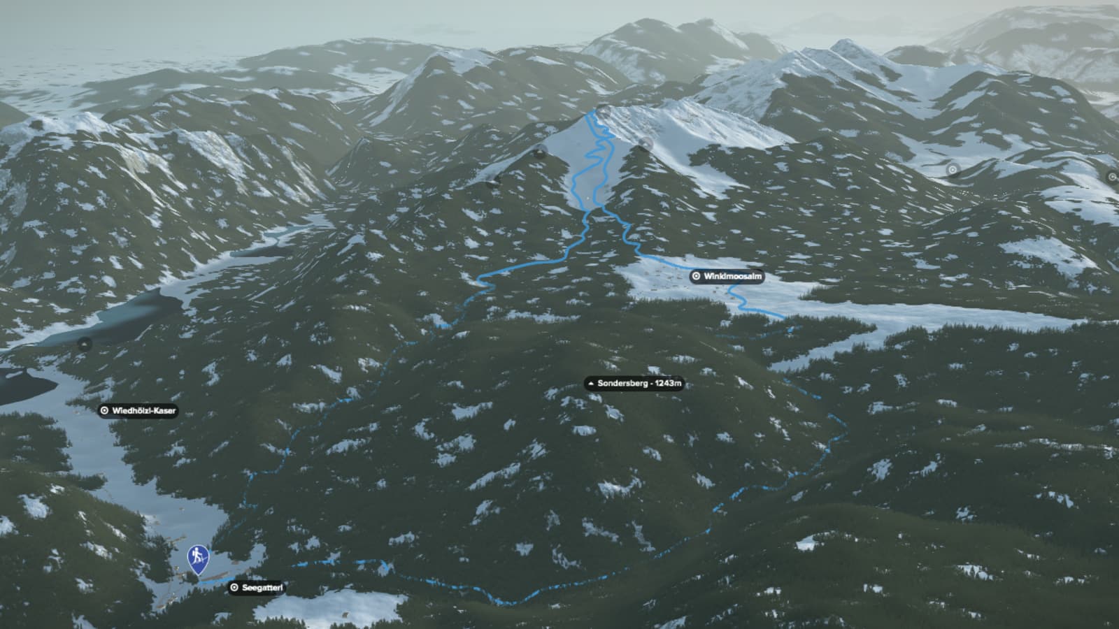 3D-Kartenausschnitt der Skitour auf das Dürrnbachhorn