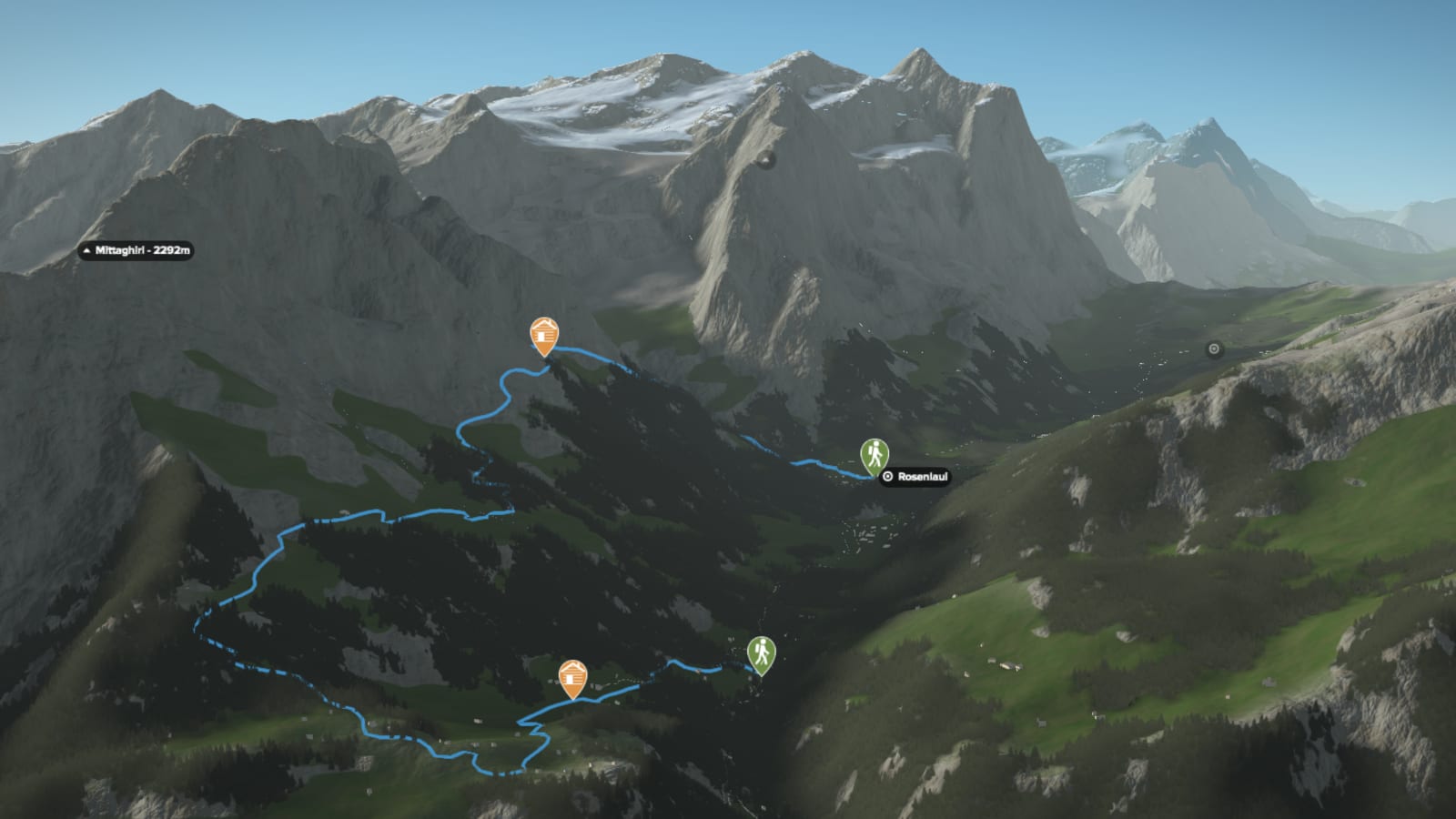 3D-Kartenausschnitt der Bergtour auf die Engelhornhütte