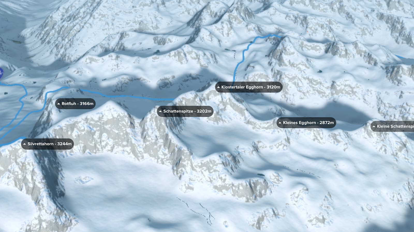 Bergwelten: 3D-Kartenausschnitt der Silvretta-Skidurchquerung