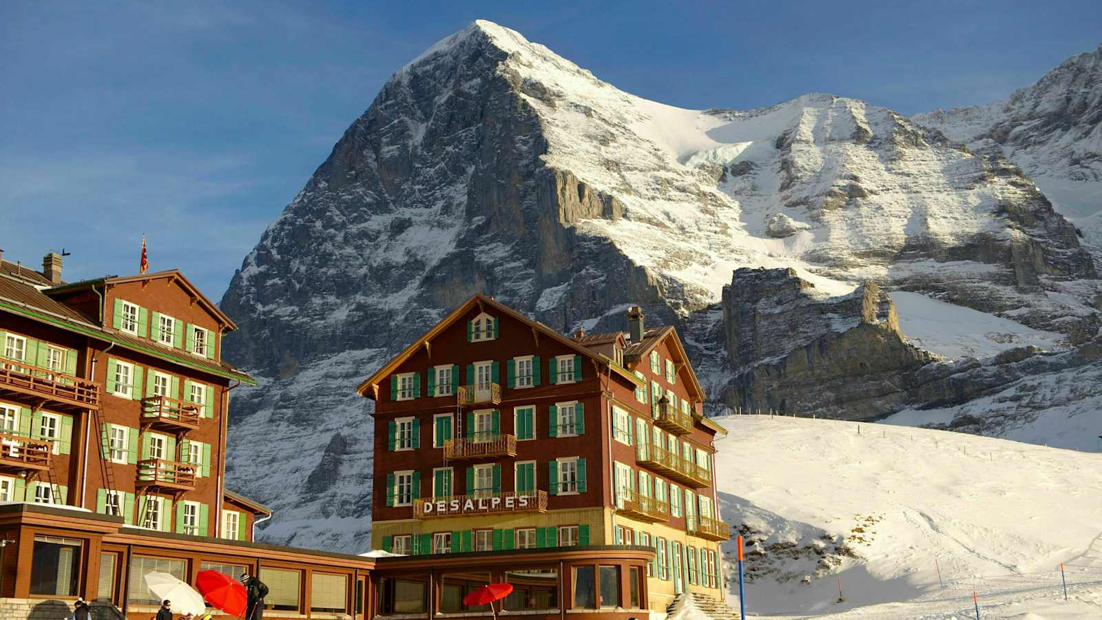 Blick von der Kleinen Scheidegg auf den Eiger in den Berner Alpen