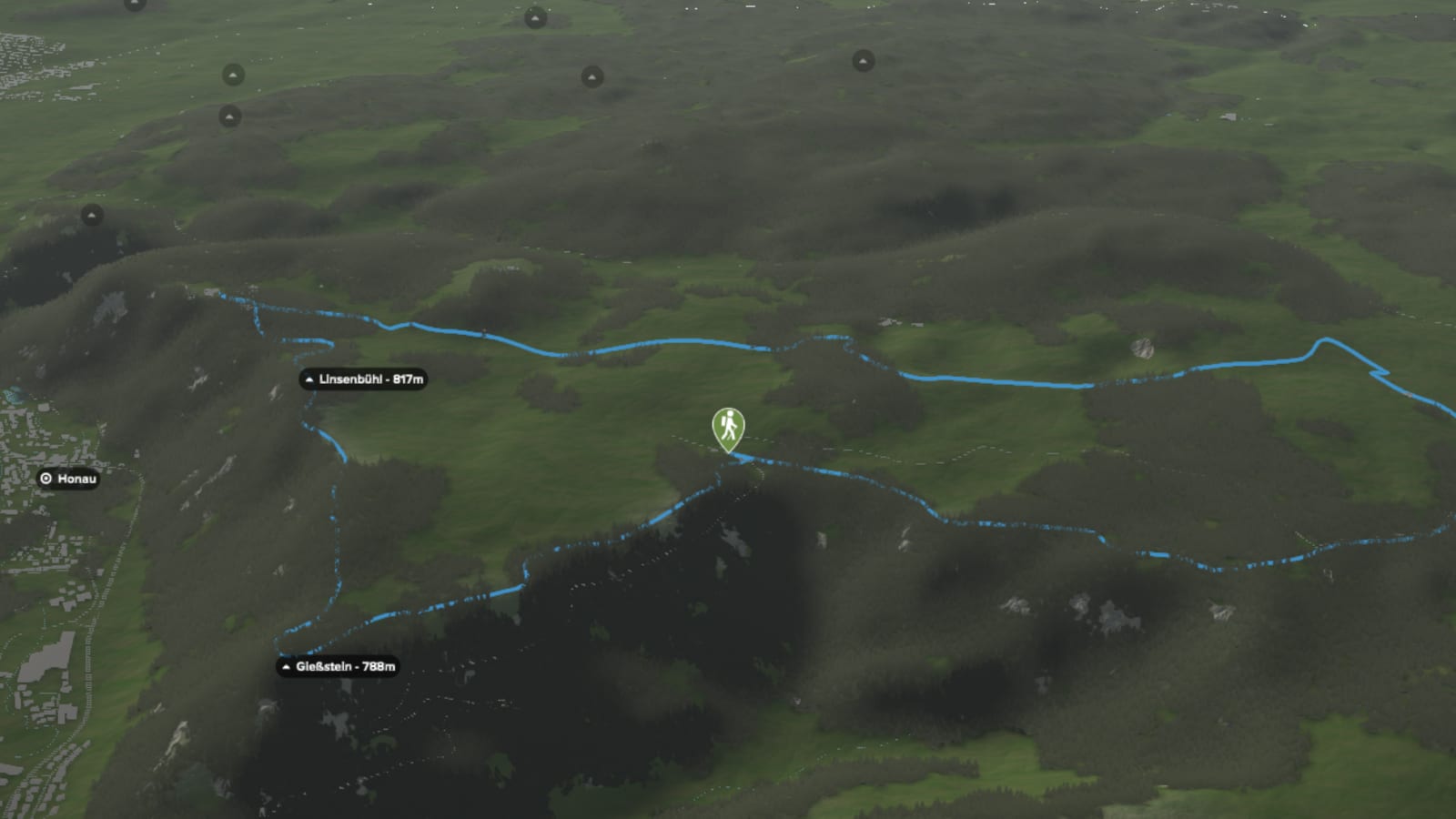 3D-Kartenausschnitt der stadtnahen Wanderung Nebelhöhle