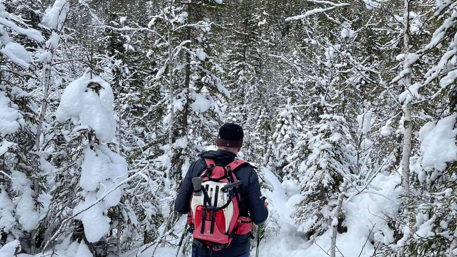 Schneeschuhgeher im Schwarzwassertal mit Hohem Ifen im Hintergrund 