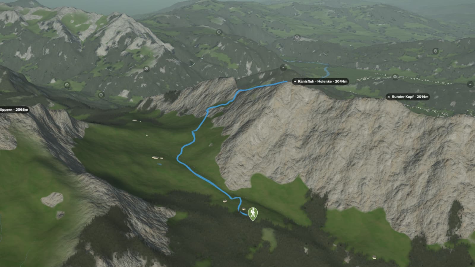 3D-Kartenausschnitt der Sonnenaufgangstour auf die Kanisfluh im Bregenzerwald