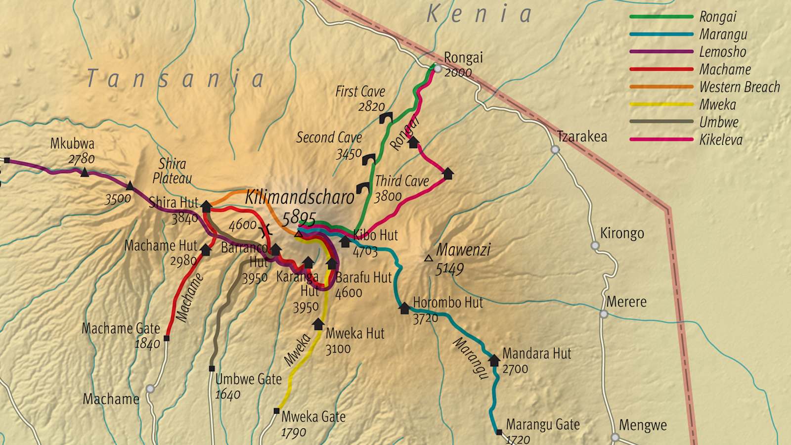 Karte: Kilimanjaro-Routen