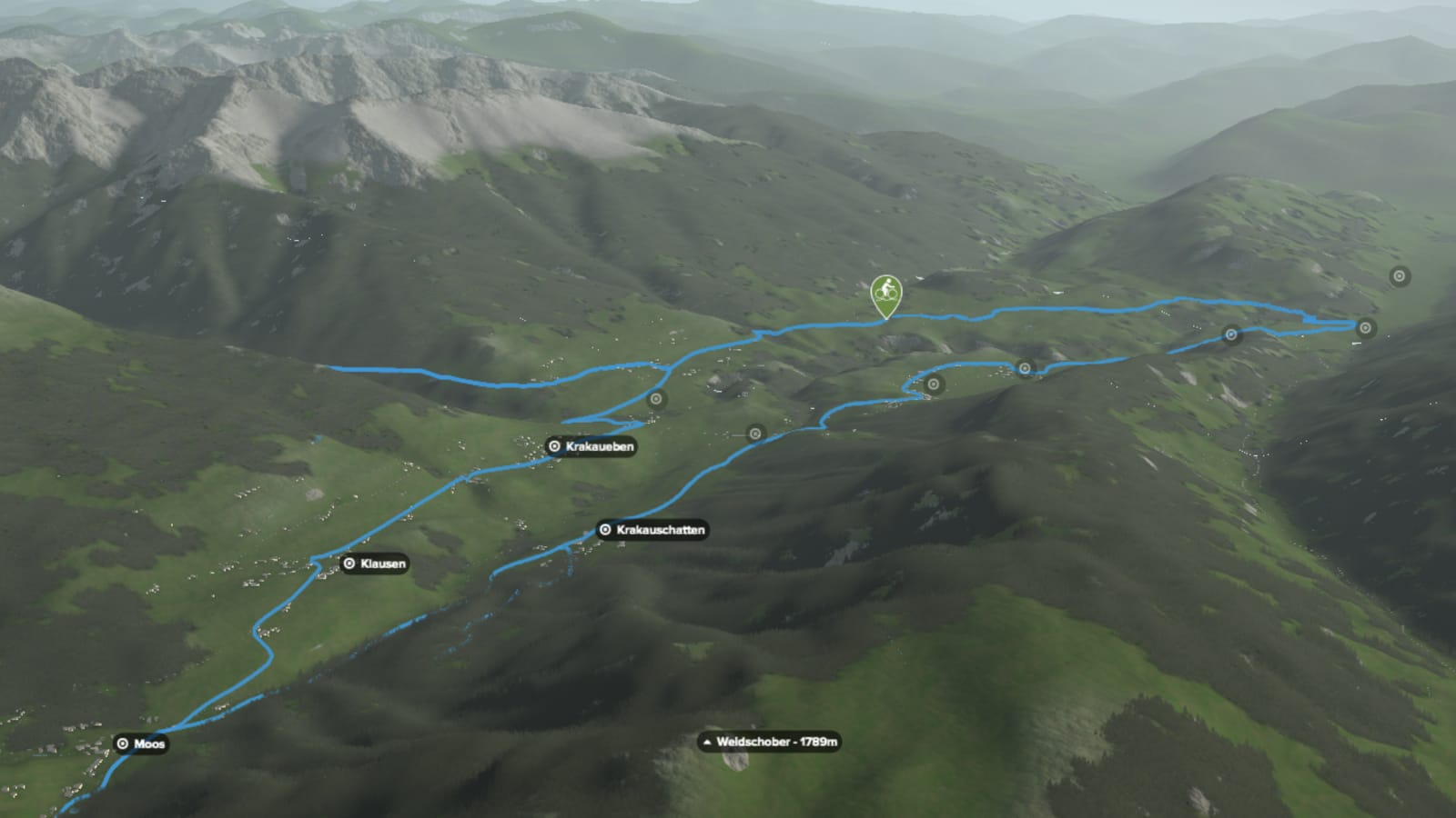 3D-Kartenausschnitt der Seen-Rundtour im Krakautal