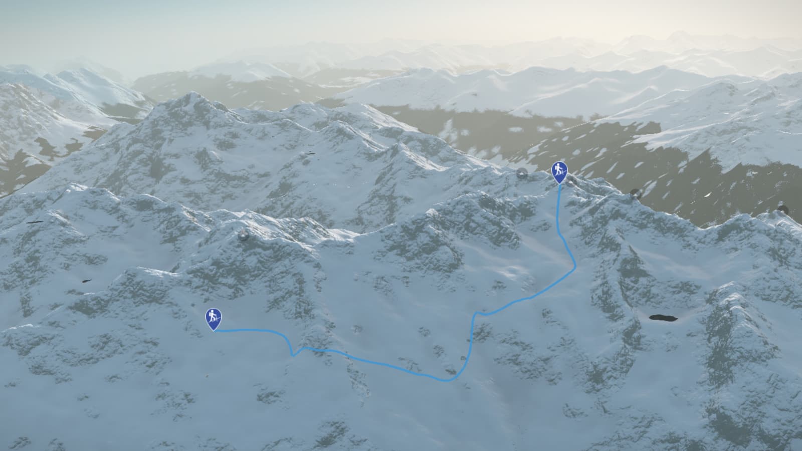 3D-Kartenausschnitt der Skitour auf die Kreuzjochspitze am Arlberg