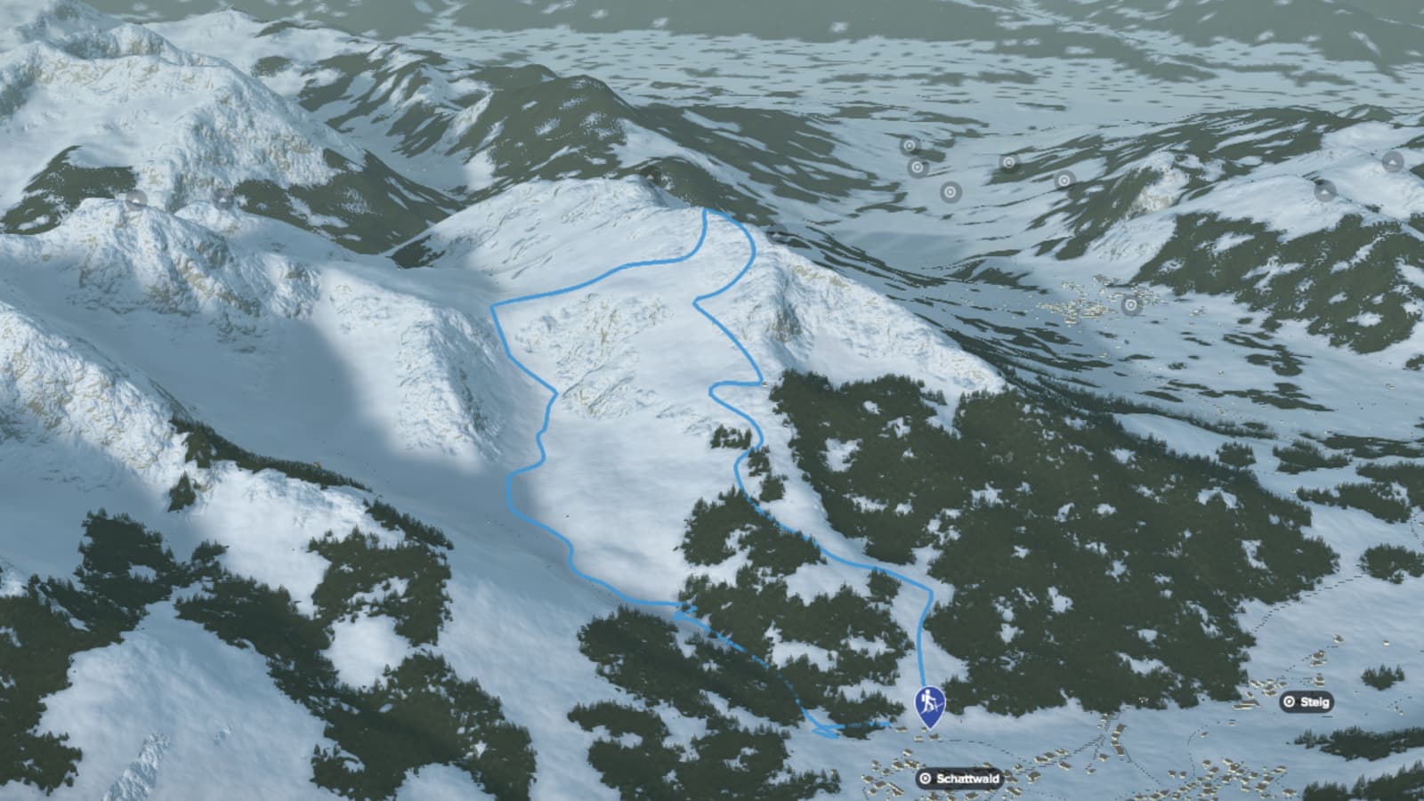 3D-Kartenausschnitt der Skitour auf den Kühgundkopf (1.907 m)