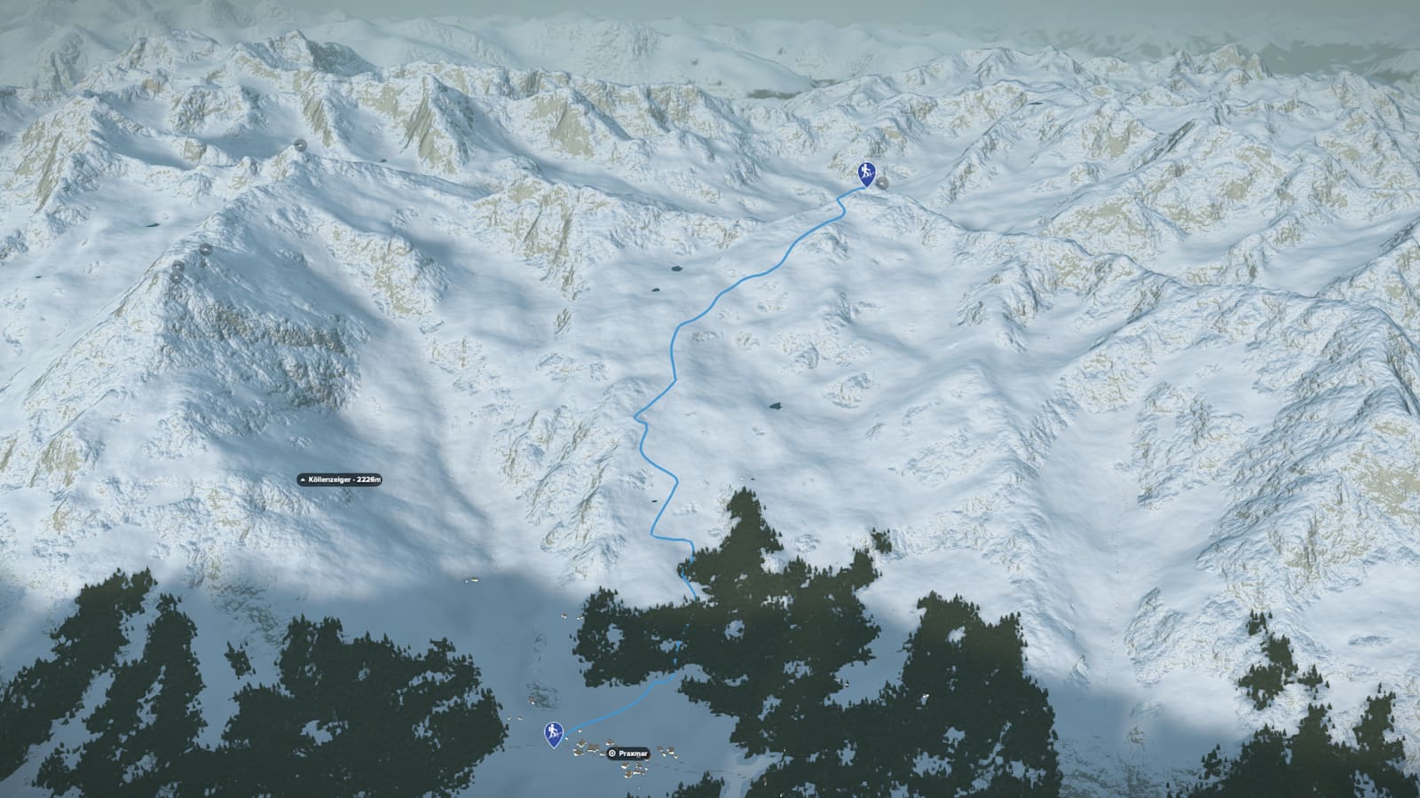 3D-Kartenausschnitt der Skitour auf die Lampsenpsitze (2.875 m)